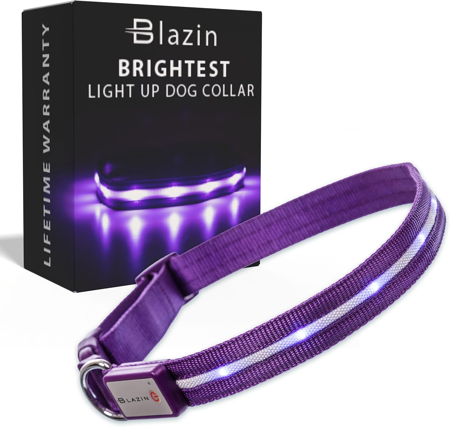 Light up Dog Collar - the Original LED Dog Collar - USB Rechargeable - Waterproof - 1,000 Feet of Visibility - Dog Collar Light for Small, Medium, Large Dogs - US Brand